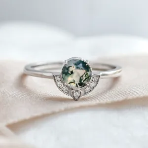 Unique gold moss agate ring with diamonds BILBO