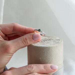 Gold teal moissanite ring with side moissanites CAPRI Thumbnail