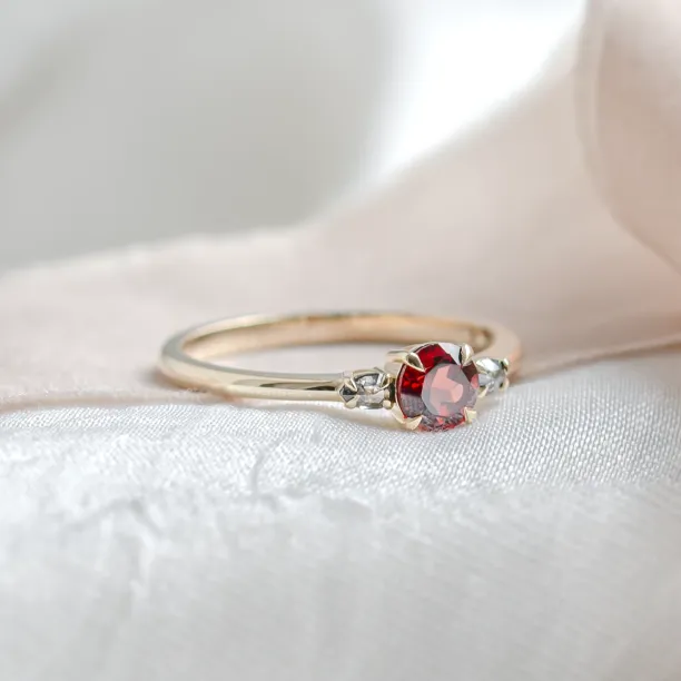 Gold ring with garnet and salt and pepper diamonds DRAGON Image