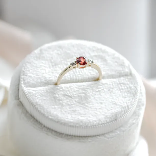 Gold ring with garnet and salt and pepper diamonds DRAGON Image