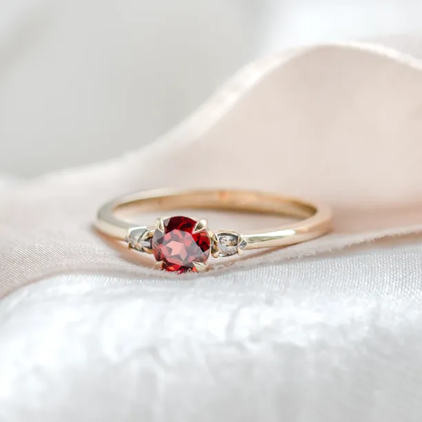 Gold ring with garnet and salt and pepper diamonds DRAGON Image