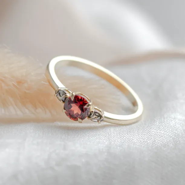 Gold ring with garnet and salt and pepper diamonds DRAGON Image