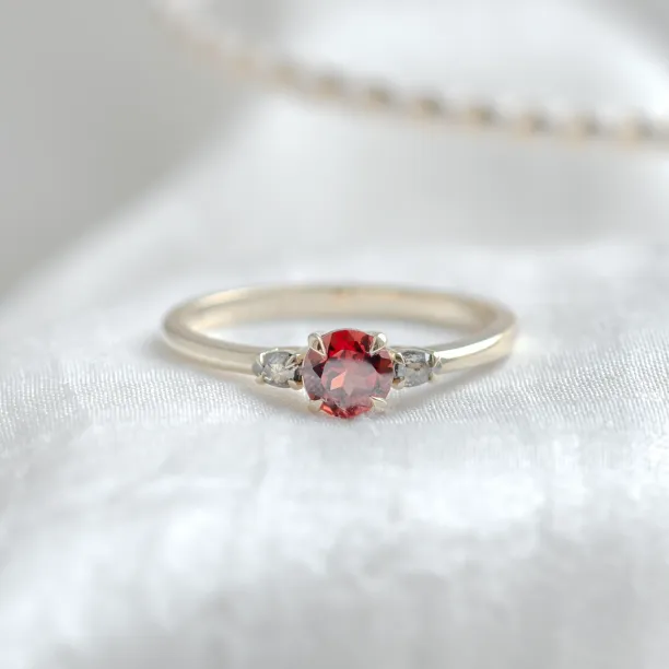 Gold ring with garnet and salt and pepper diamonds DRAGON Image