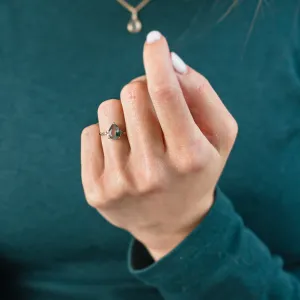 Unusual engagement ring with moss agate and diamonds ALBRUNA