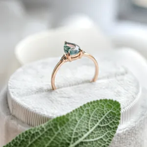 Unusual engagement ring with moss agate and diamonds ALBRUNA Thumbnail