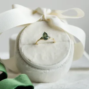 Unusual engagement ring with moss agate and diamonds ALBRUNA Thumbnail