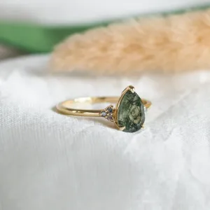 Unusual engagement ring with moss agate and diamonds ALBRUNA Thumbnail