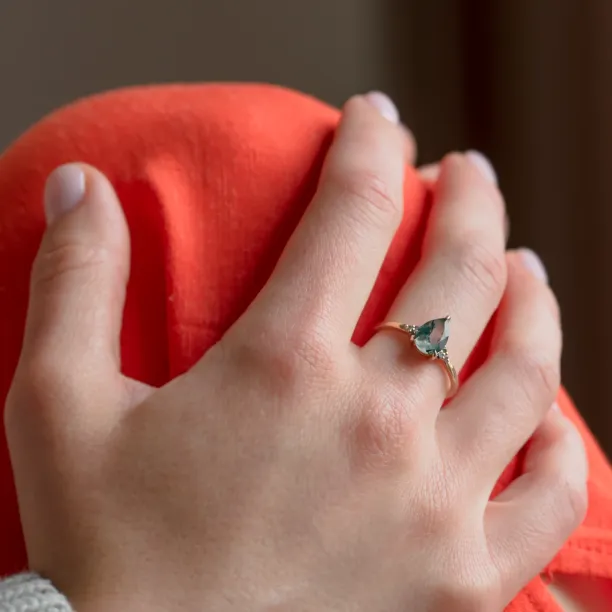 Unusual engagement ring with moss agate and diamonds ALBRUNA Image
