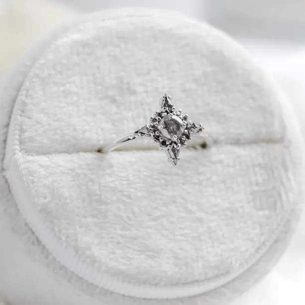 Gold cluster ring with salt and pepper diamonds ring RAVE Image