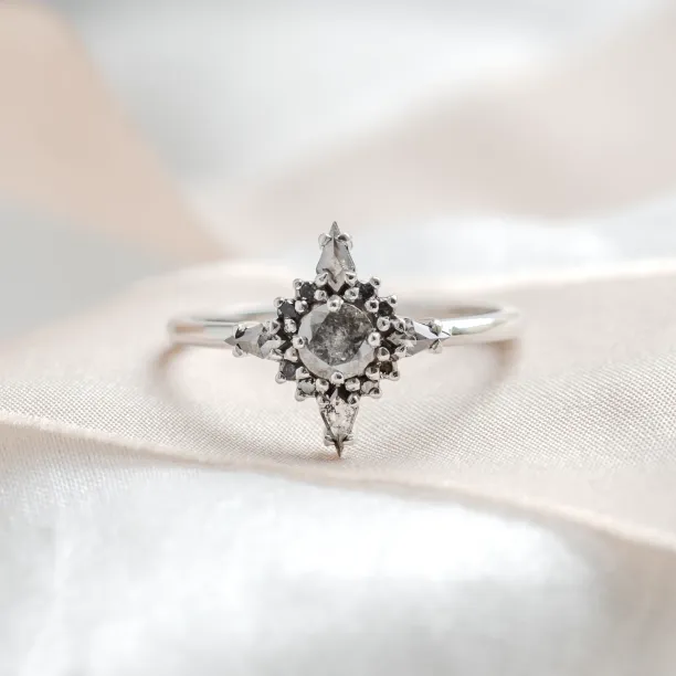 Gold cluster ring with salt and pepper diamonds ring RAVE Image