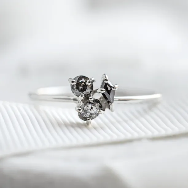 Unusual cluster ring with salt and pepper diamonds TAIPEI Image