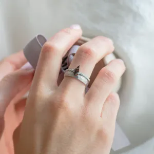 Engagement set of tree rings with salt and pepper diamonds ZERIX Thumbnail