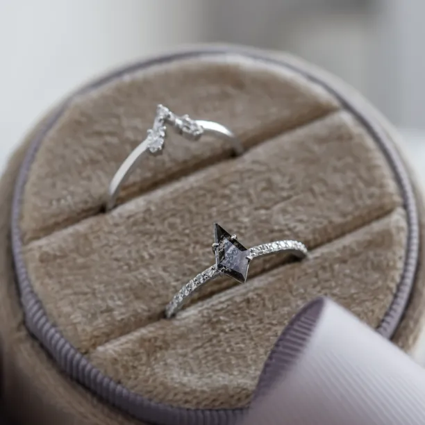 Engagement set of tree rings with salt and pepper diamonds ZERIX Image