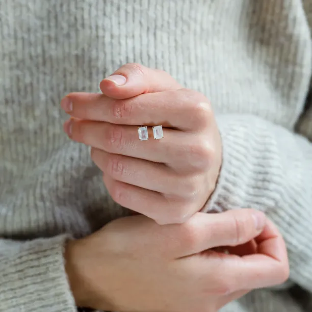 Zlaté náušnice s baguette měsíčním kamenem LEDA Image