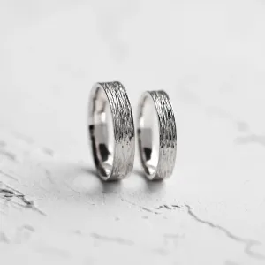 Platinum unusual wedding bands with woodbark surface BRANCHI