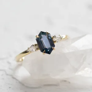 Engagement ring with hexagon teal sapphire and moissanites SLATE Thumbnail