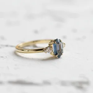 Engagement ring with hexagon teal sapphire and moissanites SLATE Thumbnail