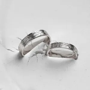 Platinum unusual wedding bands with woodbark surface BRANCHI