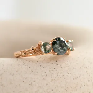 Ring with round green moss agate BACCHUS Thumbnail