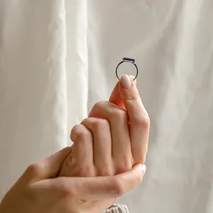 Gold ring with baguette blue lab grown sapphire and diamonds ODETA Thumbnail