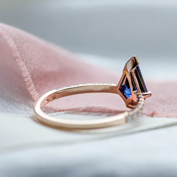 Gold ring with blue lab grown sapphire and moissanites ZEPHYR Image