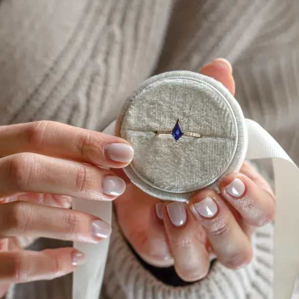 Gold ring with blue lab grown sapphire and moissanites ZEPHYR Image
