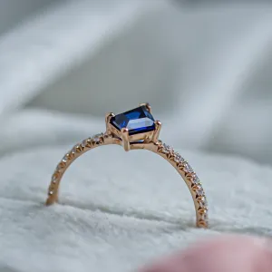 Gold ring with blue lab grown sapphire and moissanites ZEPHYR Thumbnail
