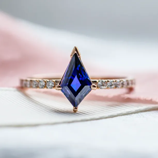 Gold ring with blue lab grown sapphire and moissanites ZEPHYR Image
