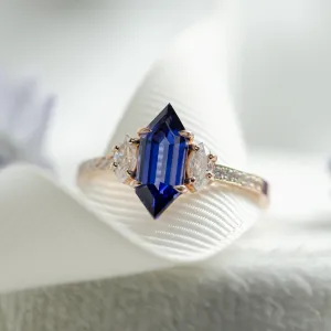 Ring with blue lab grown sapphire and moissanites ELLIS Thumbnail