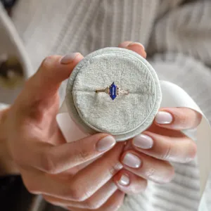 Ring with blue lab grown sapphire and moissanites ELLIS Thumbnail
