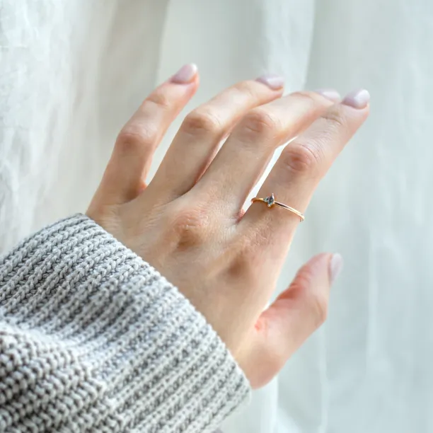 Gold minimalist cluster ring with salt and pepper diamonds KAIP Image