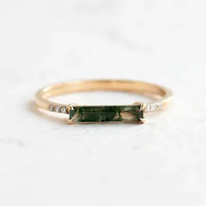 Gold ring with baguette moss agate and diamonds ELLETH