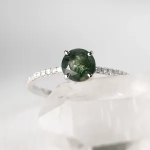 Gold engagement ring with moss agate and moissanites ARWEN Thumbnail