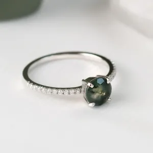 Gold engagement ring with moss agate and moissanites ARWEN Thumbnail