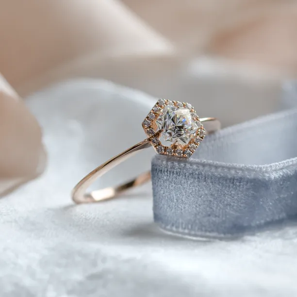 Halo engagement ring with moissanites BLANCHE Image