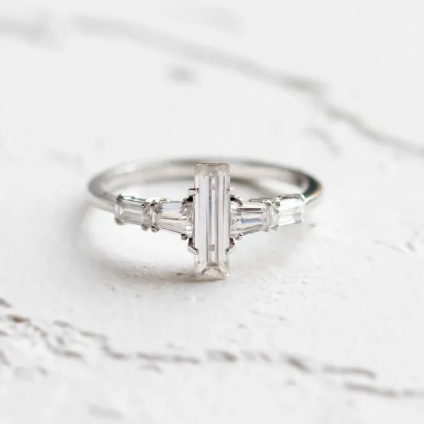 Elegant engagement ring with baguette moissanites EARL Image