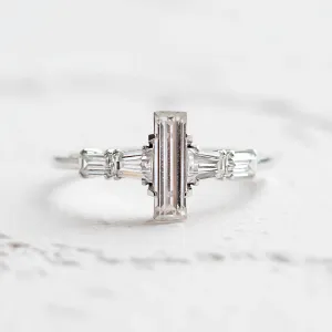 Elegant engagement ring with baguette moissanites EARL