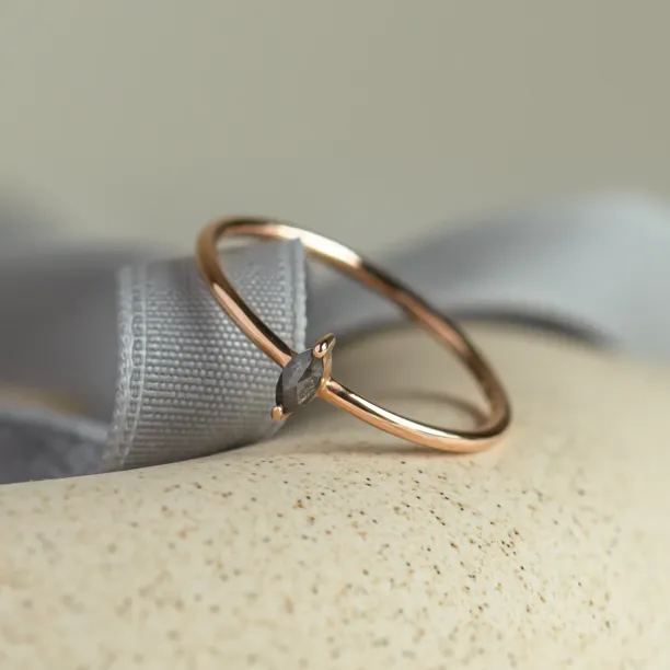 Minimalist engagement ring with marquise salt and pepper diamond MARKETA Image