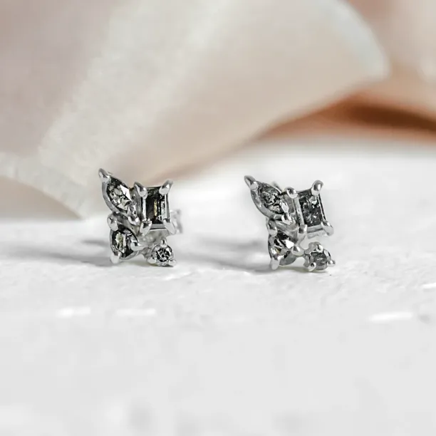 Zlaté cluster náušnice se salt and pepper diamanty QUATRO Image