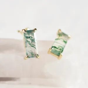 Gold baguette moss agate earrings ANDUINA Thumbnail