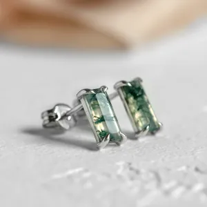 Gold baguette moss agate earrings ANDUINA Thumbnail