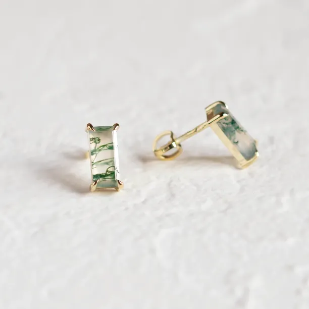 Gold baguette moss agate earrings ANDUINA Image