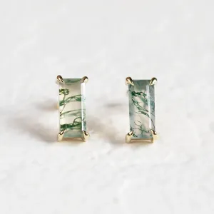 Gold baguette moss agate earrings ANDUINA