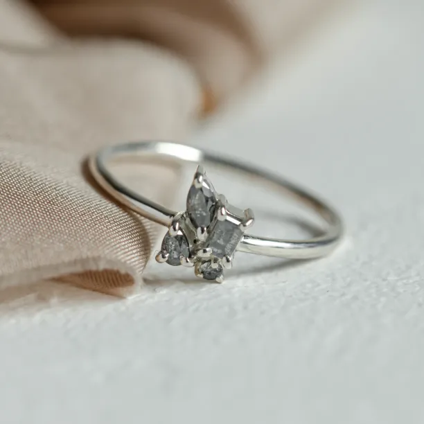 Unusual cluster ring with salt and pepper diamonds TASSIA Image