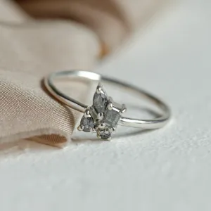 Unusual cluster ring with salt and pepper diamonds TASSIA Thumbnail