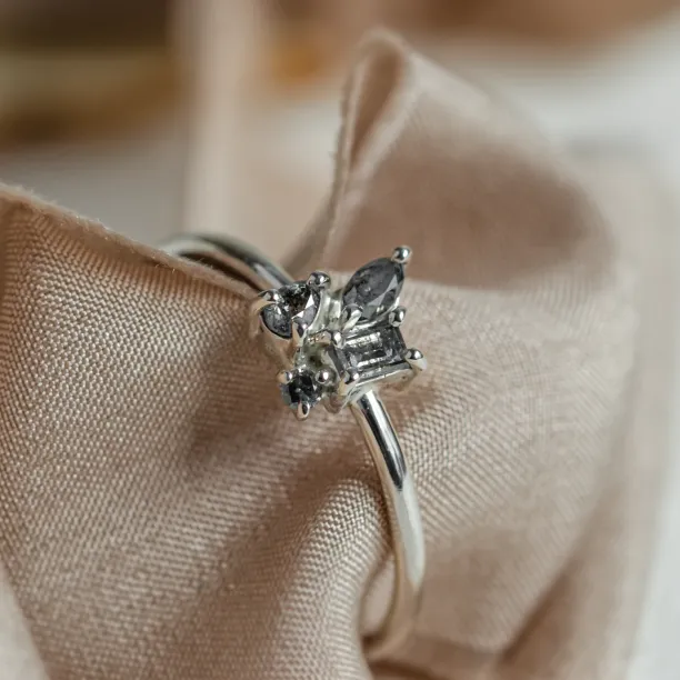 Unusual cluster ring with salt and pepper diamonds TASSIA Image
