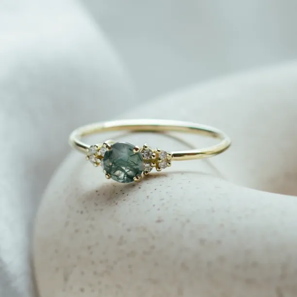 Gold moss agate ring with diamonds EDDIE Image