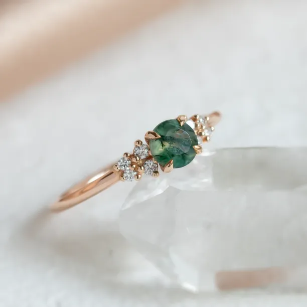 Gold moss agate ring with diamonds EDDIE Image