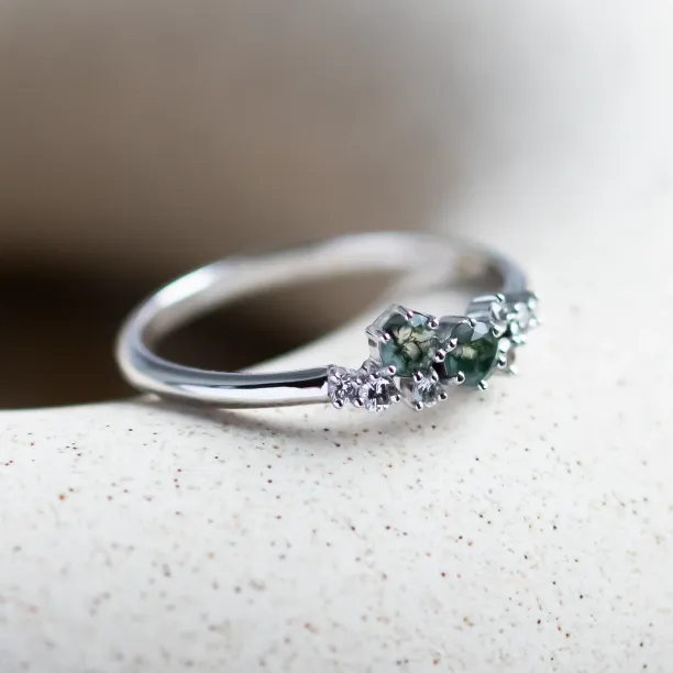 Cluster moss agate and diamond ring CLARION Image