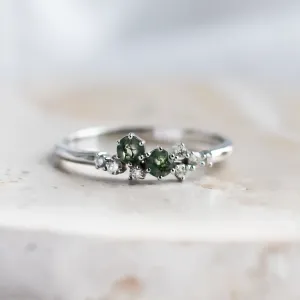 Cluster moss agate and diamond ring CLARION